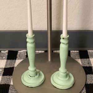 Shabby chic pair of candle stick holders